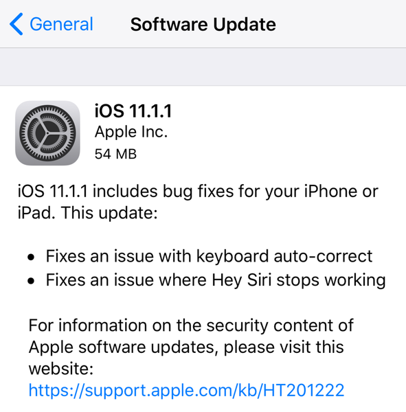 Apple slipper iOS 11.1.1 med fix for A [?] Auto-correct bug